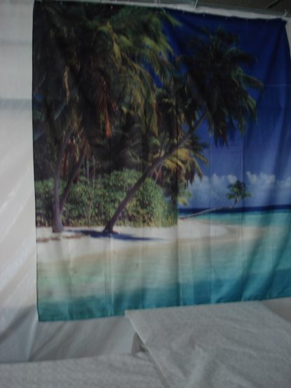 Foto van Deurgordijn met palmen en strand